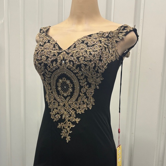 mayqueen Dresses & Skirts - Black and Gold Embroidered Evening Gown